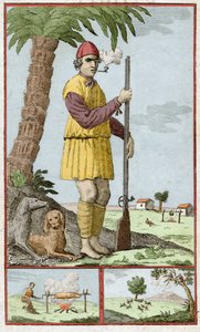 Franse boekanier uit Santo Domingo (Haïti). Gravure in 