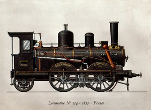 Franse trein: Locomotief Nummer 154 van 1855. Gravure. Parijs, Decoratieve Kunsten door Unknown artist