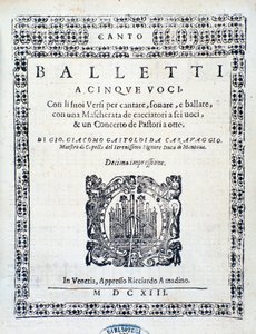 Frontispice van Balletti voor vijf stemmen door Giovanni Giacomo Gastoldi door Unknown artist