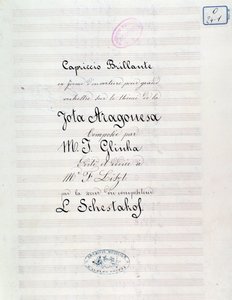 Frontispice van Capriccio brilliant op het thema van Jota Aragonese (Spaanse ouverture nr.1) door Mikhail Glinka door Unknown artist
