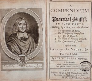 Frontispice van Compendium van praktische muziek in vijf delen door Unknown artist