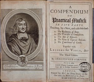 Frontispice van Compendium van praktische muziek met portret van Christopher Simpson door Unknown artist