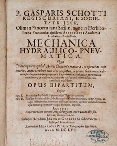 Frontispice van Mechanica Hydraulico Pneumatica door Gaspar Schott door Unknown artist