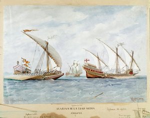 Galei en galeon uit de 15e eeuw door Unknown artist