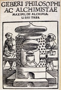 Geberi philosophi ac alchimistae titelpagina van een alchemie deal. Geber (v721-v815), Arabische Alchemist door Unknown artist