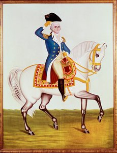 Generaal Washington op zijn witte paard (aquarel)