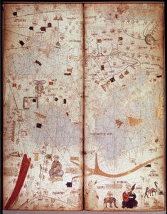 Geografische kaart van de Middellandse Zee. Catalaanse Atlas (Catalaanse kaart) (Spanje). Manuscript uit 1375 (Folio 4) door Abraham Cresques. BN, Parijs