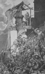 Duitse Boerenoorlog (1524-1526): Verwoesting van Murrhardt, een klein stadje in de Rems-Murr-Kreis, ongeveer 40 km ten noordoosten van Stuttgart in het hart van het Zwabische Woud door Unknown artist