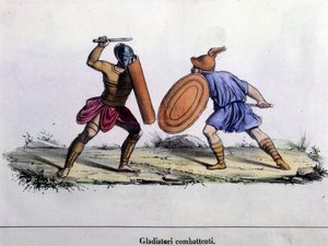 Gladiatorengevecht. 19e-eeuwse gravure