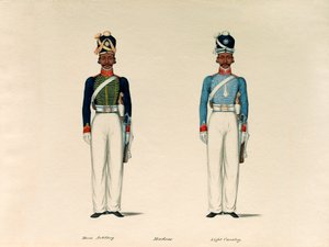 Golundauz, Madras Horse Artillery; en Sowar, Madras Light Cavalry, ca. 1835 door Unknown