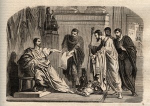 Gordianus I (158-238) weigert de keizerlijke waardigheid - gravure in 
