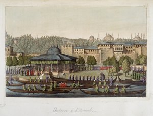 Regering van de Ottomanen: audiëntie bij de admiraal - in "Het oude en moderne kostuum" door Ferrario, ed. Milaan door Unknown artist