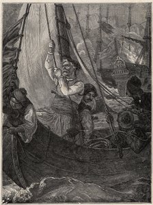 Griekse Onafhankelijkheidsoorlog 1821 - 1829: Constantine (Constantine) Kanaris (Konstantinos Canaris) verbrandt het vlaggenschip van de Turkse vloot voor Chios door Unknown artist