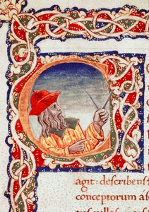 Griekse astronoom Claudius Ptolemaeus met een passer. Miniatuur uit 