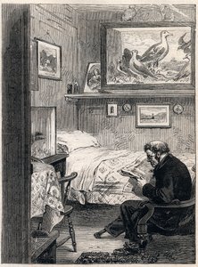 Greenwich Hospital Cabin Royal Charles Ward - Gravure uit 1865 van een marinepensioengerechtigde in zijn rustverblijf (Greenwich Hospital) door Unknown artist