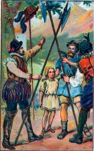 Willem Tell (legendarische held van de Zwitserse onafhankelijkheid) weigerde te buigen voor de hoed. Chromolithografie uit het einde van de 19e eeuw. door Unknown artist