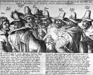 Buskruit: Bates, Robert Winter, Christopher Wright, John Wright, Thomas Percy, Guido Fawkes, Thomas Winter door Unknown artist