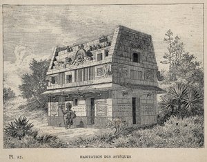 Woning van de Azteken - gravure uit 1889 in 