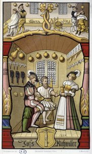 Kapper en barbier scènes - facsimile van een miniatuur uit 1559 door Unknown artist