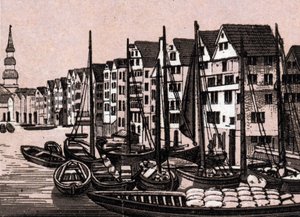 Hamburg, Duitsland: uitzicht op Wandrahmfleeth. Uit 