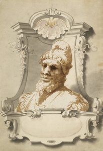 Hoofd van een man, circa 17e eeuw (penseeltekening in bistre)