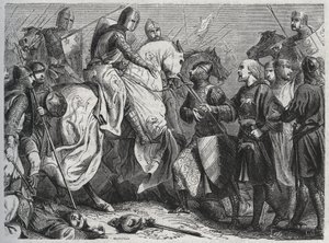 Hendrik III wordt gevangengenomen door Simon V van Montfort in Lewes, Sussex 1264 - gravure 1864. door Unknown artist