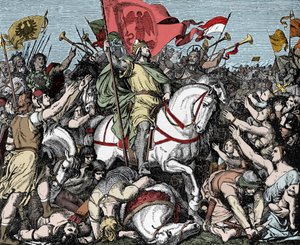 Hendrik de Vogelaar uitgeroepen tot koning van Oost-Francië - Hendrik I van Germania (of van Saksen, bekend als Hendrik de Vogelaar, 876-936) uitgeroepen tot koning van West-Francië in 919