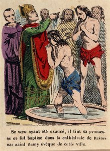Zijn gelofte was vervuld, Clovis werd gedoopt in de kathedraal van Reims door Sint Remigius, bisschop van de stad