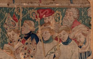 Geschiedenis van Sint Piat en Sint Eleuthère, Scene 10: Sint Eleuthère wordt gewijd als bisschop. Detail door Unknown artist