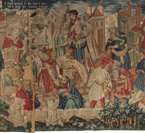 Geschiedenis van Sint Piat en Sint Eleuthère, Scène 4: Hirineus vernietigt het afgodsbeeld van de Doornikse mensen door Unknown artist
