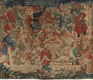 Geschiedenis van Sint Piat en Sint Eleuthère, Scene 5: Hoe de heilige Piat de kerk van Onze Lieve Vrouw stichtte en de doopvonten maakte door Unknown artist