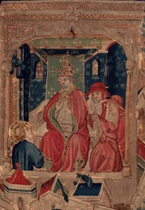 Geschiedenis van Sint Piat en Sint Eleuthère, Scene 9: Sint-Éleuthère wordt bevestigd als bisschop van Doornik. Detail midden. De scène met de paus.