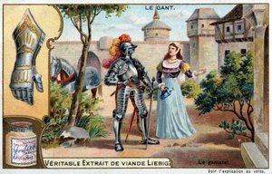 Geschiedenis van de handschoen: de handschoen, stuk pantser, bij de Scandinavische volkeren - Liebig chromolithografie