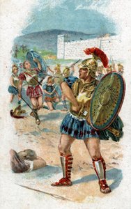 Geschiedenis van het leven van Achilles, legendarische held van de Trojaanse Oorlog: Patroclus krijgt toestemming van Achilles om de Grieken te redden door zijn wapens te dragen. Hij wordt gedood door Hector, die de wapens van Achilles als buit neemt. Chro door Unknown artist