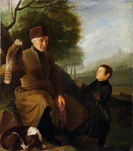 Jager met valk. Portret van Prins Platon Alexandrovich Zubov en Ivan Andreevich Yakubovsky