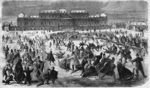Schaatsen op het Belvedereplein in Wenen in 1864.