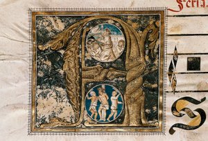 Verlichte brief van de prediking van Jezus voor de apostelen en de geseling, uit een manuscript van liturgische liederen door Unknown artist