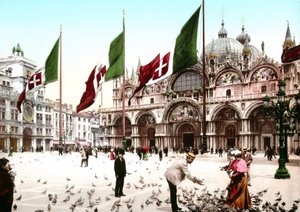 Illustratie van het San Marcoplein in Venetië. Fotochrome uit het einde van de 19e eeuw door Unknown artist