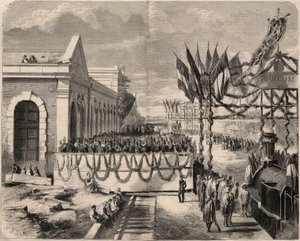 Inhuldiging van de spoorlijn van Toulouse naar Sete in 1857. Gravure in 