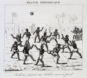 Indianen (Zuid-Amerika) spelen bal met de voet door Unknown artist