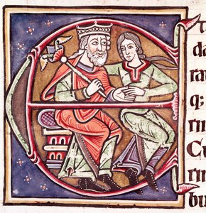 Initiaal letter E met David en Bathseba (miniatuur) door Unknown artist