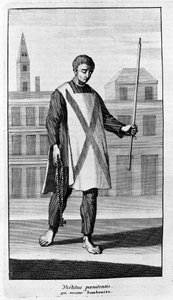 Inquisitie. Kleding van San Benito voor de processie van de Autodafe. Gravure uit 