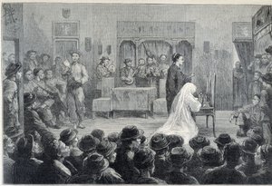 Binnen in een Chinees theater in Californië, tegen het einde van de 19e eeuw door Unknown artist