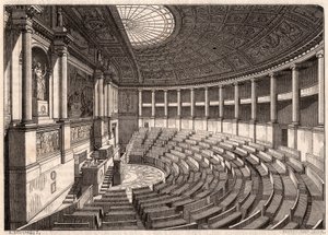 Binnenaanzicht van de Kamer van Afgevaardigden (Nationale Vergadering), voorheen Palais Bourbon genoemd, Parijs, Frankrijk