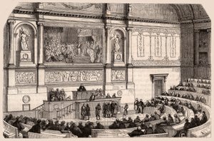 Binnenaanzicht van de Nationale Vergadering tijdens een zitting van de Kamer van Afgevaardigden, Parijs, Frankrijk door Unknown