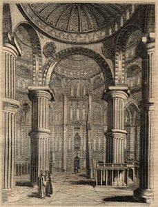 Interieur van de Blauwe Moskee, Istanbul, Turkije - 1838 - gravure