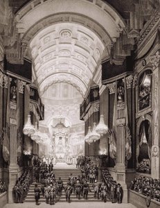 Interieur van de Kerk van de Invaliden tijdens de religieuze ceremonie op 15/12/1840. (Overbrenging van de as van Napoleon I naar de Invalides)