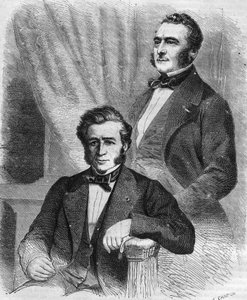 Isaac en Jacob Emile Pereire, Franse zakenlieden, oprichters van de Société de crédit mobilier (1852). door Unknown artist