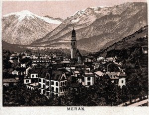 Italiaanse Tirol: uitzicht op de stad Meran
