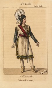 Italiaanse sopraanzangeres Giuditta Pasta in de hoofdrol van Tancredi in de gelijknamige opera van Gioachino Rossini uitgevoerd in de Opera Buffa, Parijs door Unknown artist